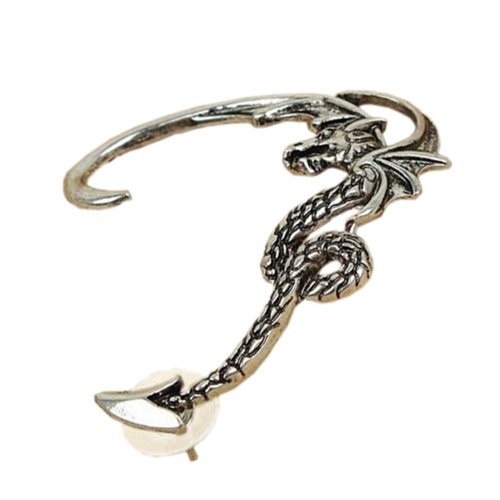 Ladies Fashion Vintage Punk Fly Dragon Earrings Wrap Clip Ear Cuff Earrings (Silver)