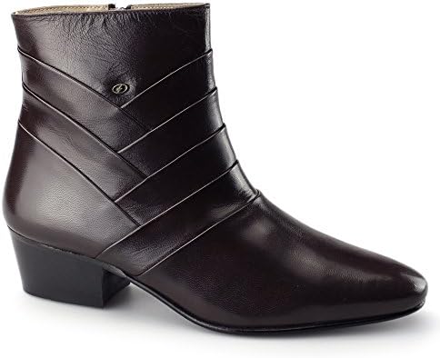 Shuperb ERNESTO Mens Side Zip Leather Cuban Heel Boots Brown