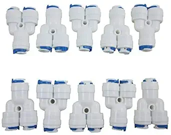 KRPLUS 1/4 Inch (6mm) 3 Way Quick Connect Push Fit type Y Shape Connector for RO Water Purifier Tube Fitting (Pack of 10 Pcs.)