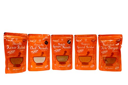 Set di spezie Indiane regionali incl. Vincitori del premio Great Taste 2017 1.Punjabi Garam Masala 2.Chowpatty Street Sale nero speziato 3.Polvere di curry Chettinad 4.Polvere di curry Kolhapur