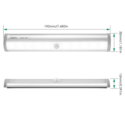 Aglaia LED Kabellos Schranklampe, automatische Innen-Sensorleuchte mit Bewegungsmelder, 10 Stück LEDs, Kaltweiß Licht Sensor Lampe für Schrank, Unter-Kabinett, Wandschrank - 2