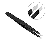 Eyebrow Tweezers Stainless Steel Facial Hair Removal Tweezers in Black Matte with Slanted Tip for Easy Plucking by AURAY