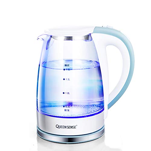 bouilloire lectrique en Verre thire 1.8L clairage Bleu lumire LED contrle Strix Double Couche Bouilloire bouillante Rapide arrt Automatique et Protection Contre la surchauffe