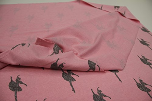 Stoff / Kinder/ Meterware / ab 25cm / beste Sweat-Qualität / Sommer-Sweat Ballerina Glitzer grau auf rosa - 4