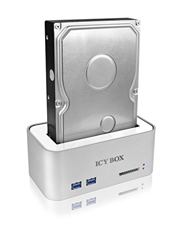 Icy Box IB-111HCr-U3 USB 3.0 Dockingstation für 2,5″ (6,35 cm) und 3,5″ (8,9 cm) SATA HDD/SSD mit 2-fach USB 3.0 Hub und SD-Kartenleser silber/weiß - 3