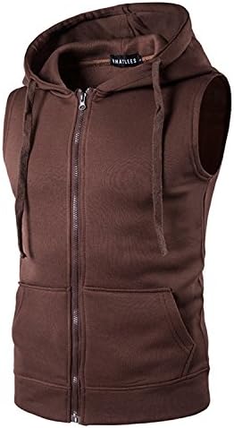 YCHENG Men's Casual Sleeveless Hoodie Zip up Vest Tops With Pockets