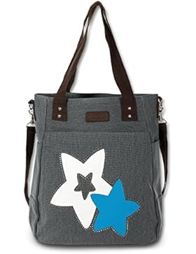 Shopper Henkeltasche grau Canvas Schultertasche Stars Hobo Bag Manoro® OTK222K