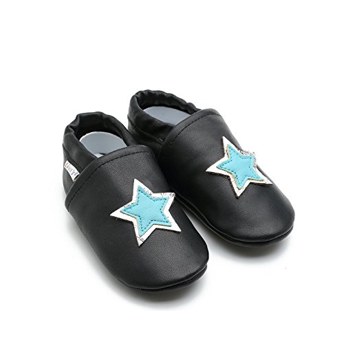 Liya’s Hausschuhe Lederpuschen mit Teilgummisohle – #696 Stern in dunkelblau - 3