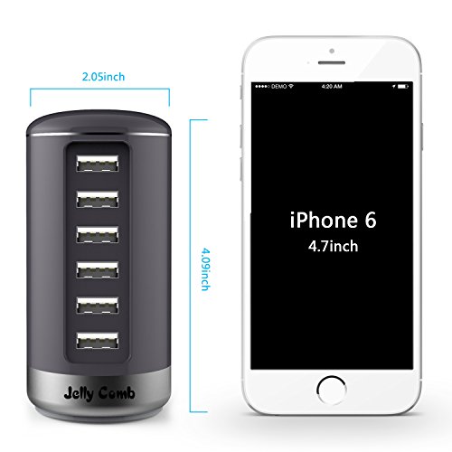 Jelly Comb USB Ladegerät 6-Port mit SI (Smart Identifikation) Technologie für iPhone, iPad, Samsung Galaxy, Nexus, HTC, Motorola, LG und weitere (Grau) - 3