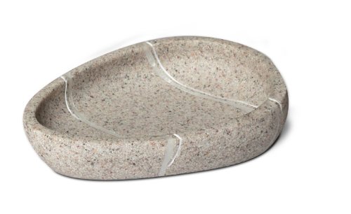 schönes Edles beiges, sandfarbenes 5-tlg. Badset ROCK, bestehend aus Seifenspender, Seifenschale, Zahnputzbecher, Zahnbürstenhalter und WC-Bürste - 5