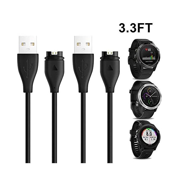 CAVN 2-Stück 3.3FT Ladekabel Kompatibel mit Garmin Vivoactive 3 /Music/Trainer, Fenix 5/5S/5X, Instinct, Forerunner 935 945 245 245M Daten Sync Ersatz Ladegerät Ladestation mit 10-Stück Staub Stecker – Bild 3