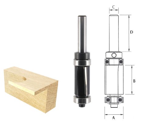 ENT Bündigfräser mit Achswinkel HW (HM), Schaft (C) 8 mm, Durchmesser (A) 16 mm, B 25,4 mm, D 32 mm, mit 2 Kugellager