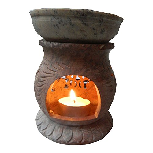 Duftlampe 13cm Elefanten Pflanzenranke bauchförmig Speckstein Duftstövchen Wohnaccessoires Deko Raumduft - 4