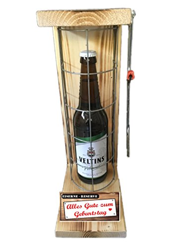 Alles Gute zum Geburtstag - Eiserne Rerserve - Veltins Pilsener 0,50L mit Eisensäge - witziges Biergeschenk – Geburtstagsgeschenk - Männergeschenk - Biergeschenk - Bierverpackung - Happy Birthday