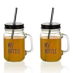 Satyam Kraft (Pack Of 2)My Style & My Love Mason Jar With Lid And Straw(500 Ml)