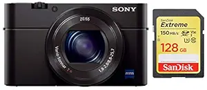 Sony Cybershot DSC-RX100M3 20.1MP Digital Camera with Bag (Black) + SanDisk 128GB Extreme SDXC UHS-I Card - C10, U3, V30, 4K UHD, SD Card