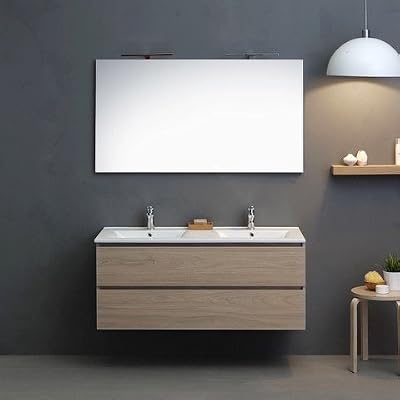 Kiamami Valentina MOBILE BAGNO DOPPIO LAVABO CON 2 CASSETTONI, SPECCHIO E LUCE LED 120 CM OLMO LEONE