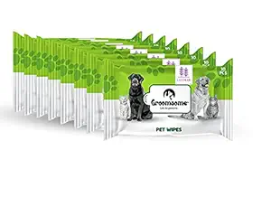 GROOMSOME XXL Size Pet Wet Wipes For Dogs & Cats (30*30 Cms) Scent- Lavender| Antibacterial and With Hypoallergic Formula| Aloe Vera, Glycerin and Vitamin E| Free From-Paraben, Chlorine and Alcohol| 100% Biodegradable- Pack of 8 (80 Pcs)