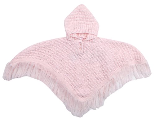 STYLE MIXX Baby Girls Pink Hooded Tassles Knitted Poncho Cardigan Jumper Top NB-6 MTH - (0-3 MONTHS)