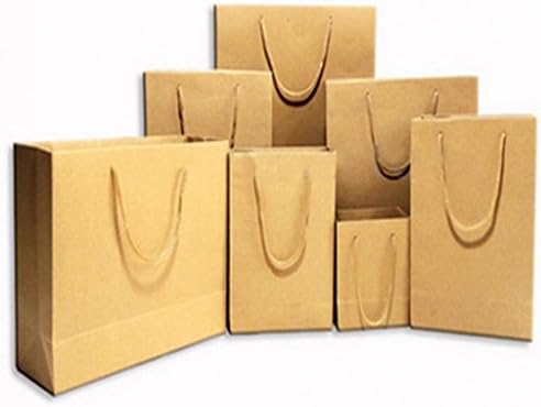 GlobalDeal Direct 7Pcs Reusable Plain Strong Brown Kraft Paper Bags with Handle Gift Birthday Shopping - Multicolor