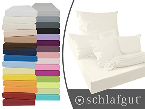 Serie basic von schlafgut aus 100% Baumwolle in 30 Uni-Farben +++ Mako-Jersey-Spannbetttuch +++ Mako-Jersey-Kissenbezug erhältlich in 3 Größen, ecru, Spannbetttuch 90-100 x 200 cm