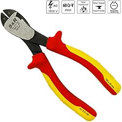 S&R Pince coupante coupe-câble/coupe-fil 180 mm, acier chrome-vanadium, série VDE testé 1000 volt