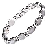 Helena Rose Ladies Magnetic Bracelet For Women - Semi Precious Grey Luminous Cats Eye Stones - Fits Wrists Up To 17.5cm Fully Adjustable Size - Presented In A Jewellery Gift Box