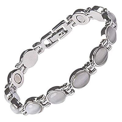 Helena Rose Ladies Magnetic Bracelet For Women - Semi Precious Grey Luminous Cats Eye Stones - Fits Wrists Up To 17.5cm Fully Adjustable Size - Presented In A Jewellery Gift Box