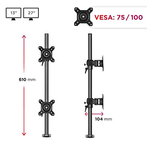 Duronic DM35V2X1 vertikale Monitor-Tischhalterung für zwei LCD /LED Computer Bildschirme / Fernsehgeräte mit Neig, Schwenk und Rotierfunktion - 3