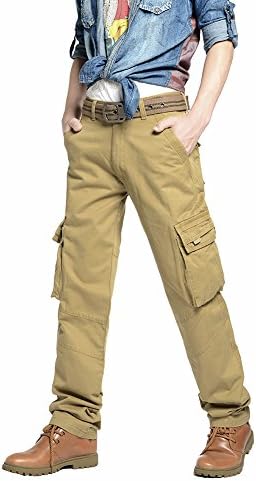 Broki Men's Relaxed Fit Cargo Trousers Military Army Styles Cotton Pant (XL, Khaki)
