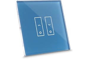 iotty E2S PLUS Interrupteur connecté pour stores et volets roulants, compatible Google/Alexa/Siri, applis iOS/Android, plaque tactile, verre rétroéclairée, capteurs de température et luminosité, bleu