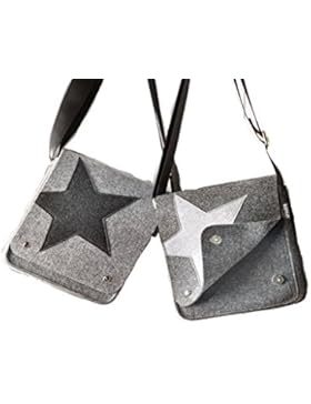 1 x Kurier/Städtetourtasche Filz dunkel/hellgrau m. Stern Höhe 24 cm, Tasche, Star
