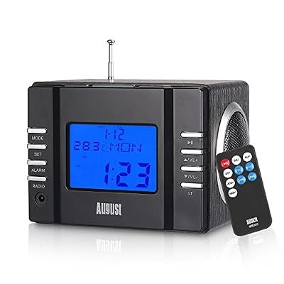 August MB300 - Radio-réveil / Cube lecteur MP3 / Radio FM / Lecteur de Carte SD / USB / AUX-In (prise 3,5 mm) | 6W (2 haut-parleurs Hi-Fi 3W) | Batterie Rechargeable Intégrée - Noir