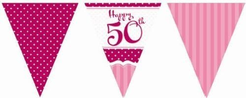 Perfectly Pink Party Happy 50th Birthday Paper Flag Bunting - 12ft