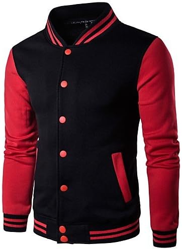 ZhongLiXunYi Men's Sports Holiday Casual/Daily Active Boho Punk &amp; Gothic Sweatshirt Color Block Patchwork Stand Micro-elastic Cotton PolyesterLong , red , l