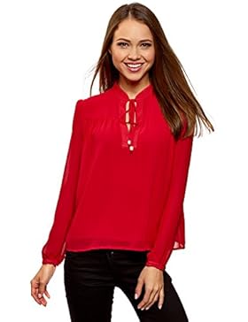 oodji Collection Damen Lässige Chiffon-Bluse mit Bindebändern