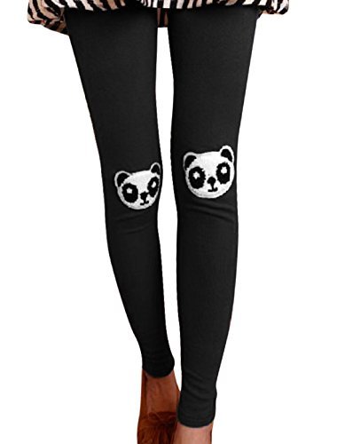 Move&Moving(TM) Women Panda Applique Elastic Waist Slim Fit Leggings Black XS