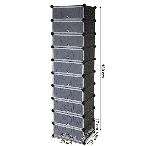 Songmics LPC10H 10 Ebenen Schuhschrank Schuhablage Schuhregal Schuhständer Regalsystem, Plastik, schwarz, 180.0 x 50.0 x 37.0 cm - 7