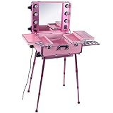 maletin de maquillaje con luz  XHH-Maleta Maquillaje Trolley,Maletín De Cosméticos, Estuche De Maquillajes Profesional, con 6 Bombillas De Luces Y Espejo