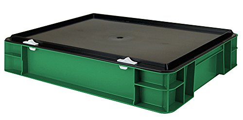 Euro-Transport-Stapelbox / Lagerbehälter, grün, mit schwarzem Verschlußdeckel, 400x300x86 mm (LxBxH), Wände u. Boden geschlossen, aus PPN - 2