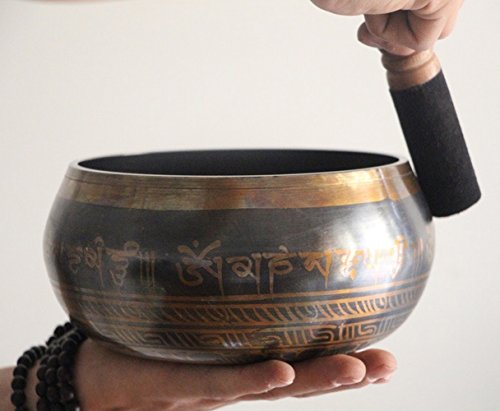 Tibétain Chantant 750 g 14,5 cm méditation OM MANI Bol chantant Vibration martelé à la main métal Singing Bowl Set de Népal pour méditation, yoga et à la prière Guérison