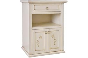 Vicentini arreda MOBILE PORTA TELEFONO ENTRATINA IN LEGNO AVORIO ANTICATO DECORATO A MANO, 2 ANTE 1 CASSETTO 1 VANO