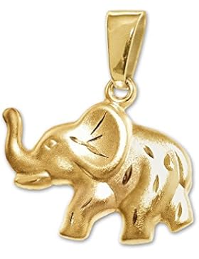 CLEVER SCHMUCK Goldener Anhänger Elefant 16 x 10 mm beidseitig plastisch und tragbar, eine Seite seidenmatt diamantiert...