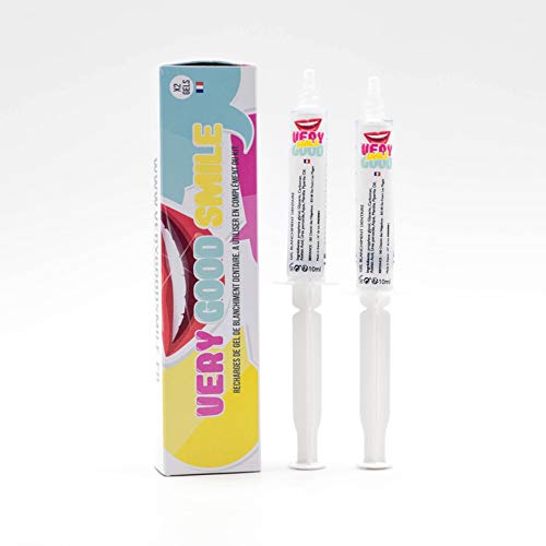 VERY GOOD SMILE : Gel blanchiment dentaire. 2 étuis d'application pour 7 à 10 utilisations (10ML par tube) fabriqué en FRANCE, compatible kit blanchiment dentaire.