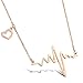 Produktbild Burenqi Rose Gold Farbe Herz Anhänger Halsketten Romantische Electrocardiogram Edelstahl Frauen Schlüsselbein Schmuck Gliederkette, Gold