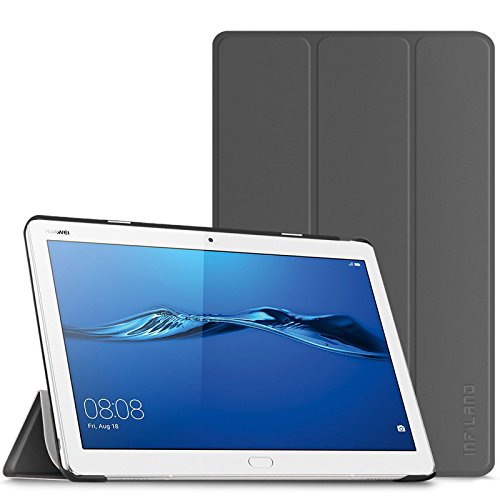 Huawei MediaPad M3 10 Lite 10 Hülle Case, Infiland Ultra Dünn Tri-Fold Muschel PU Leder Ultra Schlank Superleicht Ständer Shell Cover Schutzhülle Etui Tasche für Huawei MediaPad M3 10 Lite 10 (Weltraum Grau)