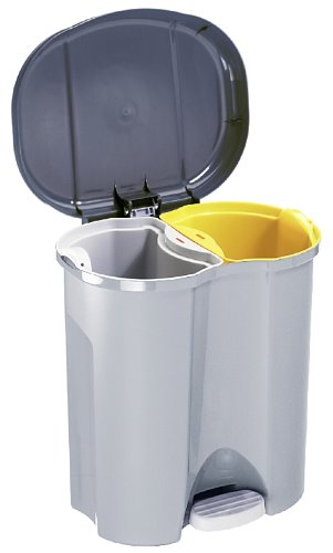 Rotho Abfalleimer Duo, Mülleimer mit zwei Abfallbehältern zum Mülltrennen, 2 x 10 l, Mülltrenner mit Trittfunktion, geruchsdichtes Verschließen, 39 x 32 x 40.5 cm (LxBxH), grau metallic / dunkelsilber - 2