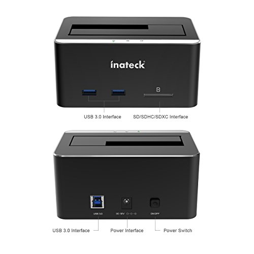 [UASP&8TB] Inateck Aluminium USB 3.0 auf SATA 3 Festplatten Dockingstation zusätzlich mit 2-Port Hub und SD-Kartenlesegerät für 2,5″ und 3,5″ Zoll HDD/SSD, inklusive USB3.0 Kabel mit 12V 2A Netzteil - 4