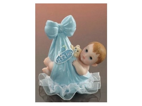 Tortenfigur Tortenaufsatz Baby im Tragetuch hellblau, Polystone, 9 cm, Taufe Geburtstag