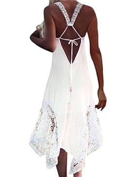StyleDome Damen Lochmuster Chiffon Ärmellos Schulter Rückenfrei Dünne Sommer Strand Lange Kleider